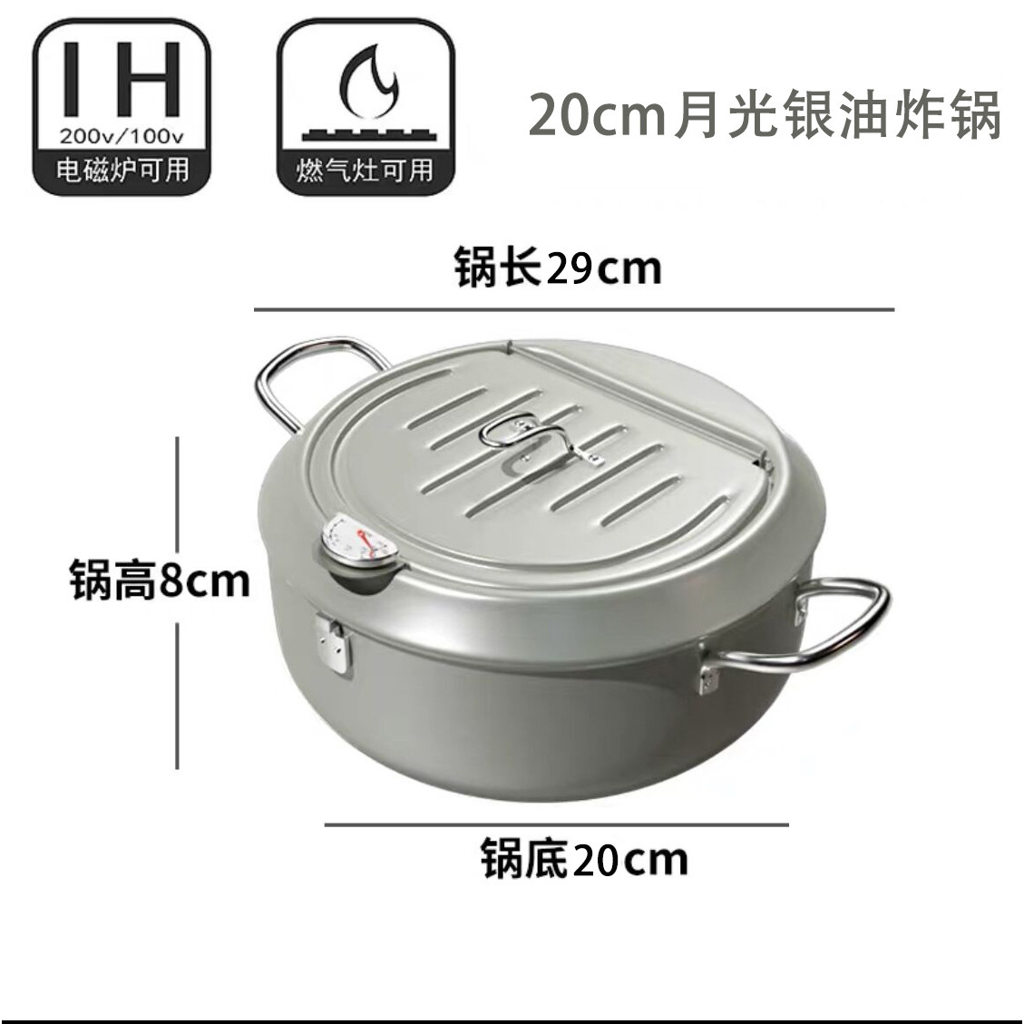 Friteuse argentée au clair de lune de 20 cm