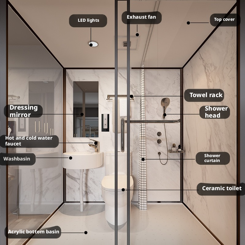 Portable Dry Wet Separation All-in-one Bathroom Integrated Shower RoomRural Room Household  Bath Toilet Units Kit 1