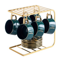 Services de table modernes peints à la main avec motif doré, 6 tasses, 6 soucoupes, 6 cuillères, couvercle, 200-250 ml, compatibles micro-ondes et lave-vaisselle