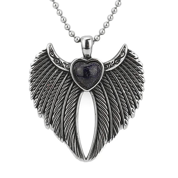 Collier avec amulette Punk pour hommes, en acier inoxydable, collier avec pendentif cœur d'ange en argent