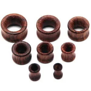 Venta superior, tapones para los oídos con forma de cuerno de palisandro brasileño, pendientes rojos huecos, pendientes amigables con la piel, joyería piercing