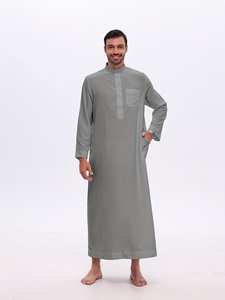 AL HARAMAIN <b>Men's</b> Arabic <b>Thobe</b> - Soft Long Sleeve Prayer Robe with Stand Collar, Loose Fit & Machine Washable - Product Image 1