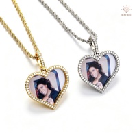 Collier Pendentif Cœur Personnalisé avec Photo, en Cuivre et Moissanite, Bijou Photo Souvenir Hip-Hop pour Couple et Famille, Vente en Gros