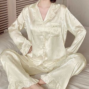 Primavera e autunno nuove camicie da <span class=keywords><strong>notte</strong></span> Jacquard dolci da <span class=keywords><strong>donna</strong></span> che vendono caldi comodi set di pigiami in raso Senior - Product Image 6