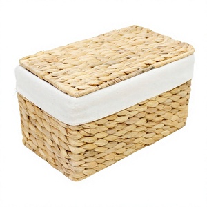 Panier de rangement rectangulaire multi-usages en jacinthe d'eau tressée écologique avec couvercle et doublure en tissu – Offre Spéciale - Product Image 1