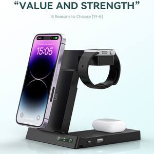 Personalización de fábrica Universal 15W Multifuncional Plegable 6 en 1 Soporte de cargador inalámbrico <span class=keywords><strong>para</strong></span> reloj inteligente Auricular <span class=keywords><strong>para</strong></span> <span class=keywords><strong>iPhone</strong></span> - Product Image 3