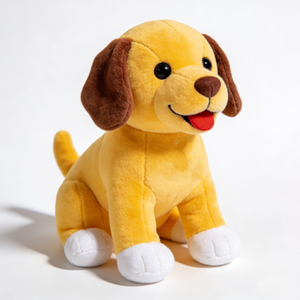 Peluche de chiot jaune personnalisée, chien en peluche doré aux oreilles tombantes brunes, adorable chien en peluche assis, chiot souriant en peluche - Product Image 4