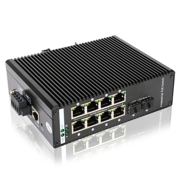 8GE+2SFP Gigabit Unmanaged Industrial Ethernet Switch 6KV -103F Working 1000Mbps Industrial Outdoor Network Switch