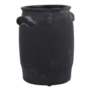 Vaso in Ceramica Tradizionale Decorativo per Soggiorno, Camera da Letto, Ufficio, Finitura Nera Opaca con Manici - Product Image 3