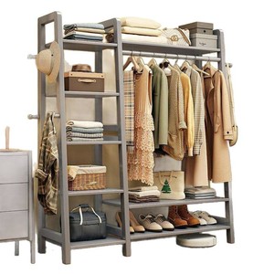 Perchero con Estantes y Ganchos para Almacenamiento en el Dormitorio, Tipo Vertical Blanco, Organizador de Ropa Multifuncional - Product Image 2