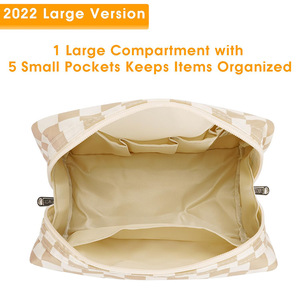 Sac à cosmétiques à imprimé à carreaux, sac de maquillage de voyage étanche, pochette de rangement portable pour articles de toilette pour femmes, voyage quotidien - Product Image 4