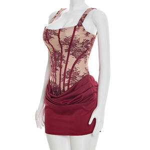 Viviblook Y26DS034 Vestido de Verano para Mujer, Nuevo Vestido de Fiesta con Cuello Cuadrado, Encaje Estampado, Plisado, Mini Vestido de Noche - Product Image 2