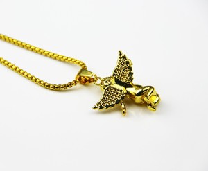Collana con Ciondolo <span class=keywords><strong>Charm</strong></span> 'Spread Your Wings' in Lega di Zinco con Cristalli e Strass, Catena Singapore Intrecciata - Product Image 3