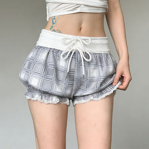 Shorts de Burbuja con Lazo Estilo Ballet para Mujer, Lindos Shorts Mini con Cintura Elástica para Uso Casual de Verano - Product Image 1