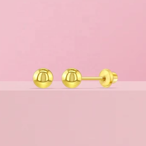 925 Sterling Silver 18K Gold Plated Classic Ball <strong>Safety</strong> Screw <strong>Back</strong> Stud <strong>Earrings</strong> 5mm Traditional Plain Ball Studs for Children - Product Image 2