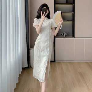 Nuomijia nobile migliorato Cheongsam giovane ragazza bianca pesante artigianato nuovo cinese stile nazionale vestito di fidanzamento 8720 - Product Image 1