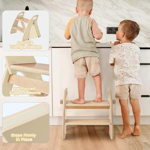 Wooden 2 <b>Step</b> <b>Stool</b> for Toddlers, Foldable 2-<b>Step</b> with Non-Slip Pads and Handles - Product Image 4