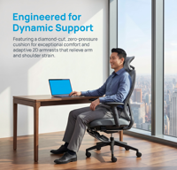 Chaise de bureau exécutive ergonomique moderne à dossier haut, pivotante, avec support lombaire, appui-tête 2D et accoudoirs réglables pour bureau à domicile