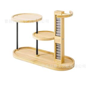 Estante de almacenamiento de cosméticos de madera, organizador de escritorio de varios niveles para maquillaje y joyería, material de bambú - Product Image 4