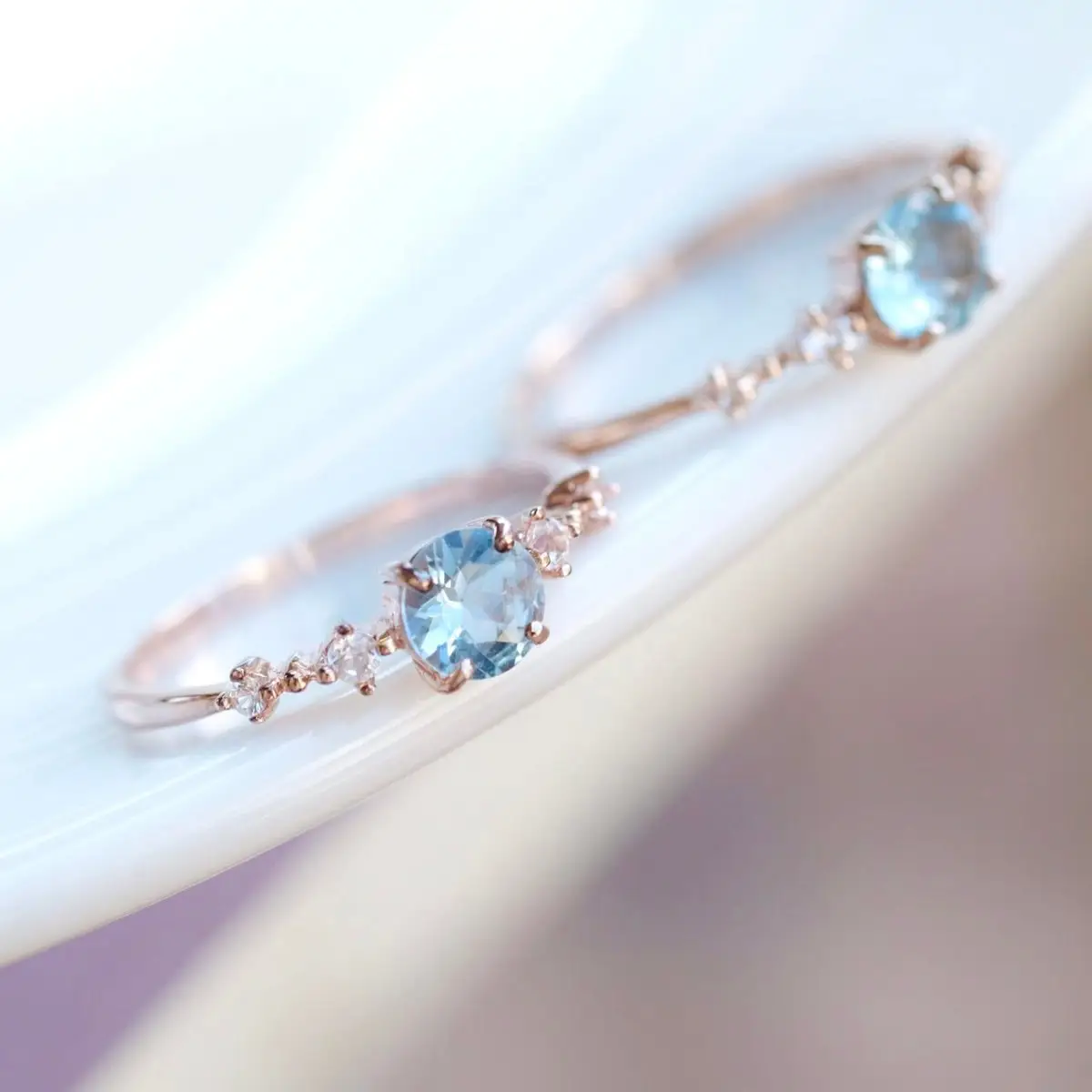 Уникальный дизайн 925 стерлингового серебра синий Натуральный аквамарин бриллиантовые ювелирные кольца обручальное кольцо