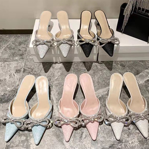 Zapatos de Tacón con Pedrería, Elegantes y Sensuales, con Lazo Grande, para Mujer, en Verde y Plateado, 1 Par - Product Image 4