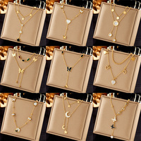 Collier pendentif personnalisé en acier inoxydable de qualité supérieure, plaqué or 18 carats, avec perles, cœur et papillon, pour femme, collier médaillon multicouche, cadeau