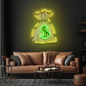 Top 100 Best Selling Custom LED Light Neon Sign UV Painting <strong>Money</strong> Bag Shape For Home Ping Mall Bank Hospitals Advertising - Product Image 2