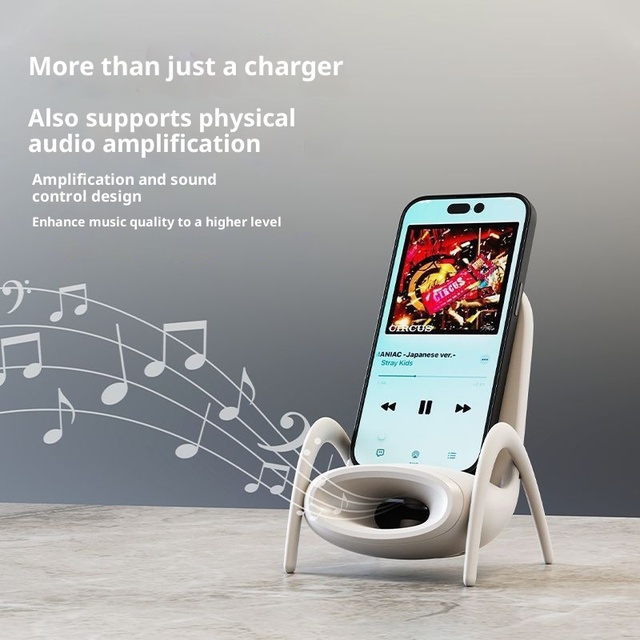 Speaker Reclining Chair with Wireless Phone Charger Suitable for Android 15W Fast Charging Desktop Dual Purpose Stand