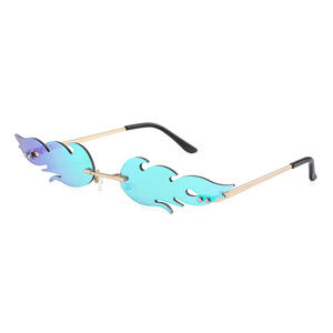 Gafas de sol Flame para mujer, montura metálica sin marco, protección UV400, gafas de fiesta a la moda, lentes de PC TR Metals, color azul - Product Image 2