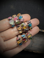 Nouvelle bague en cristal vintage plaquée cuivre antique naturel faite à la main, 3 pierres brutes aléatoires, améthyste, énergie de guérison, cadeau de mariage