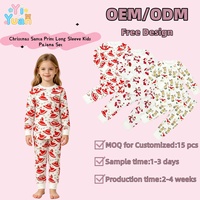 Ensemble pyjama pour enfants avec imprimé Père Noël, manches longues, col rond, poignets élastiques, 2 pièces, vêtements de nuit pour petites filles