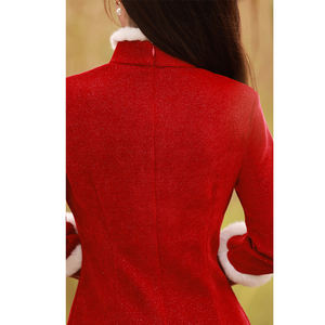 Mujer <span class=keywords><strong>Qipao</strong></span> vestido tostado nupcial vino rojo vestidos señoras con terciopelo grueso calor vestido <span class=keywords><strong>de</strong></span> noche largo Cheongsam para niñas mujeres - Product Image 6