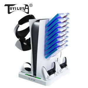Support de refroidissement multifonctionnel pour Console <span class=keywords><strong>PS5</strong></span> avec 2 chargeurs de contrôleur CD <span class=keywords><strong>VR</strong></span> stockage de <span class=keywords><strong>casque</strong></span> pour PS VR2 station de charge - Product Image 1