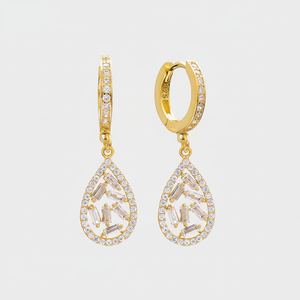Drop Design Elegant Clear Zircon <b>Dangle</b> <b>Earrings</b> Baguette Fine Jewellery Pear Wholesale Turkish 925 Silver Sterling Jewelry - Product Image 2
