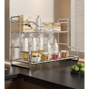 Standing Type Modern Stainless Steel Kitchen Towel Use Seasoning <b>Storage</b> <b>Rack</b> Double Tier Waterproof Drain <b>Rack</b> - Product Image 2