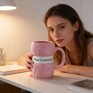 แก้วเซรามิคลายถักน่ารัก แก้วกาแฟ แก้วนม ของชำร่วยงานแต่งงานสุดสร้างสรรค์ พร้อมโลโก้สั่งทำ ของขวัญมาแรงปี 2026 - Product Image 1