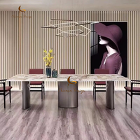 Ensemble de table à manger et table basse de restaurant en acier inoxydable avec plateau en marbre, design moderne et luxueux