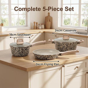Ensemble de 6 casseroles et poêles en céramique antiadhésives en aluminium moulé sous pression à imprimé léopard, sans PFOA, personnalisable OEM, vente en gros - Product Image 2