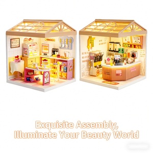 Nouveaux jouets STEM, kit de maison modulaire à toit ouvrant DIY, lumières LED sur le toit, 5 thèmes de magasins, mini-scène empilable, jouet éducatif - Product Image 5