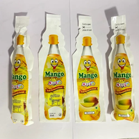 Emballage en plastique thermoscellé PE-HD 50ml 100ml imprimé sur mesure pochette à boisson en forme de bouteille debout pour jus de mangue, d'orange, de citron