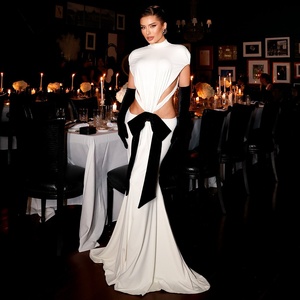 OUDINA alla moda Casual elegante per feste con vita vuota con cintura senza schienale in raso <span class=keywords><strong>lavanda</strong></span> Maxi abito lungo da donna - Product Image 1