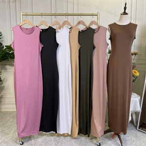 6565# Solid Color Open <b>Abaya</b> Underwear Sleeveless Dress Muslim Ladies <b>Plain</b> Color Soft Jersey Slip Long Dresses 7 Colors - Product Image 6