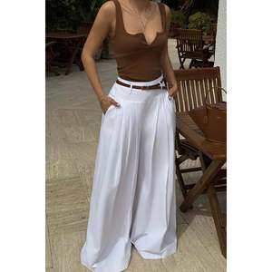 Pantalon cargo blanc Merian à jambes larges, en tissu tissé respirant, coupe ample, taille mi-haute, manches longues, taille XL, couleur unie, imprimé formel - Product Image 4