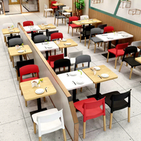 Ensemble de table et chaises de salle à manger pour restaurant commercial, style minimaliste moderne, durable, chaises empilables en plastique, table en bois, 2 places