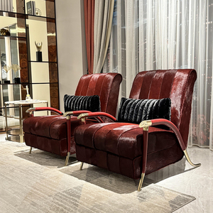Factory Outlet Italian Luxury Living Room Red Horsehair Genuine Leather Arm Chair Modern Chair -01-S836 Leather Chair - Product Image 1