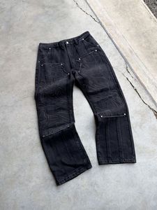 Oem ספק מרוגז גברים jean 100% חומצה כותנה לשטוף ג 'ינס מכנסיים גברים נשים שכבה כפולה 3D רקמה מנגר ג' ינס - Product Image 5