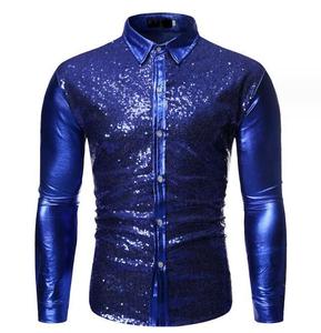 Camicie firmate con lustrini e paillettes da uomo nuova camicia da discoteca lucida a manica lunga Costume da ballo da Nightclub - Product Image 5