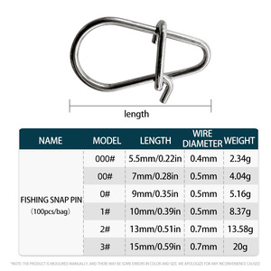 100 pezzi in acciaio inox da pesca con Clip a scatto a doppia serratura esca a manovella a scatto rapido perno gancio da pesca accessori - Product Image 6