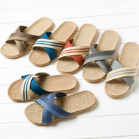 Chaussons en lin unisexes pour couple, toutes saisons, semelle épaisse et antidérapante, adaptés aux sols en bois, sandales d'intérieur