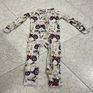 Romper Bayi Lengan Panjang Motif Bunga Biru, Piyama Anak dengan Ritsleting, Jumpsuit Baju Bayi Bahan Bambu - Product Image 2
